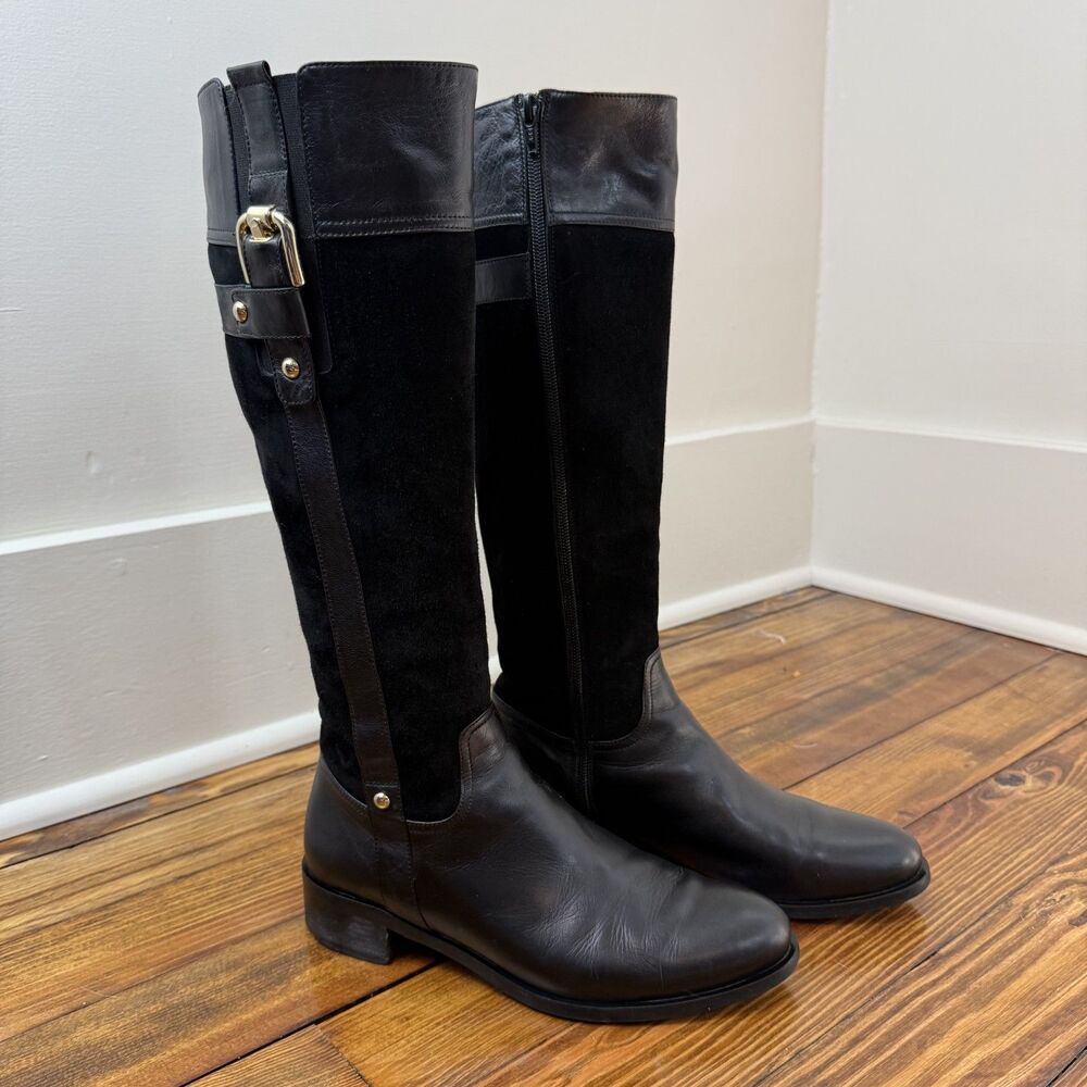 Butter Made In Italy Leather Suede Tall Black Italian Riding Boots, Size 38